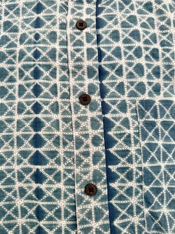 Cotton short sleeve Shibori Shirt -Teal