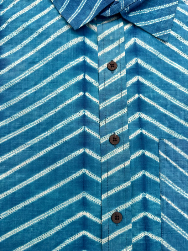 Cotton short sleeve Shibori Shirt Happy Blue