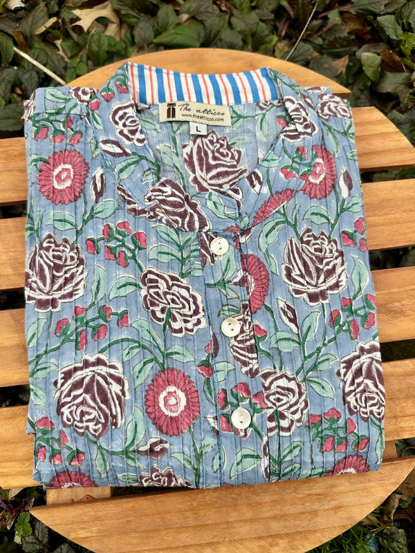 Cotton Block Print Pintuck Top set of three