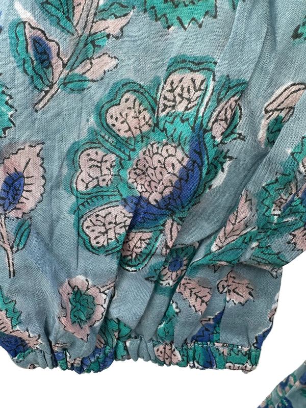 Blue and grey Cotton Block Print Duster/Maxi Dress.