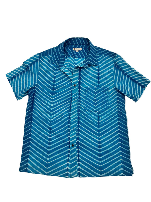 Cotton short sleeve Shibori Shirt Happy Blue