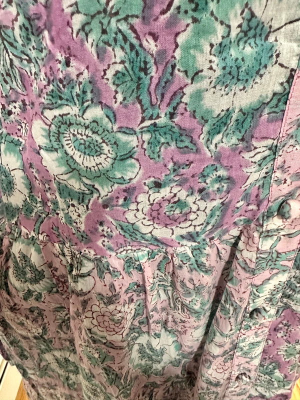 Pink and Lavender Cotton Block Print Duster/Maxi Dress.