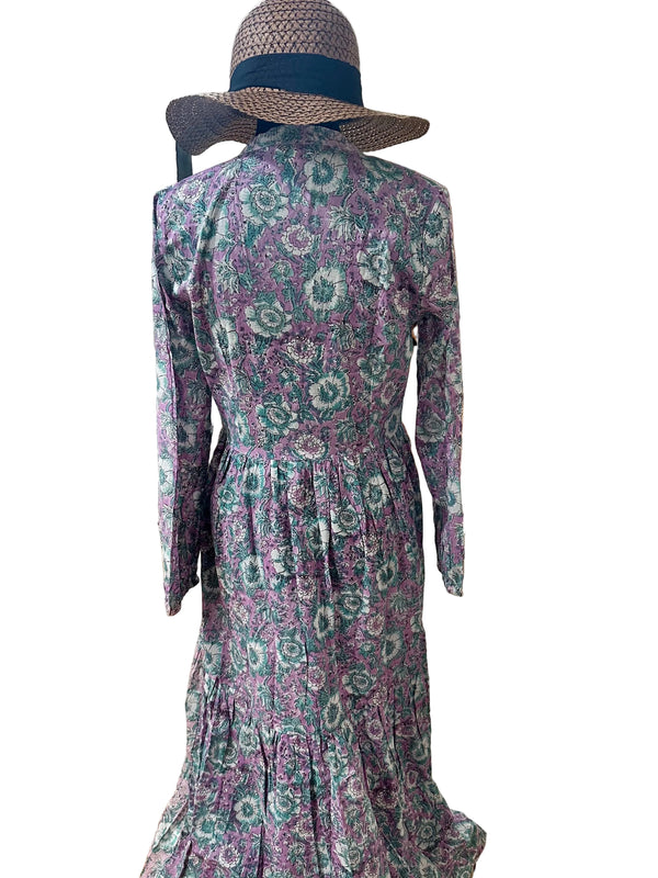 Pink and Lavender Cotton Block Print Duster/Maxi Dress.