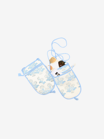 Mobile Sling Bag Cotton Hand-blocked Blue Floral Print