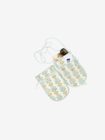 Mobile Sling Bag- Cotton Hand-blocked Green Floral Print
