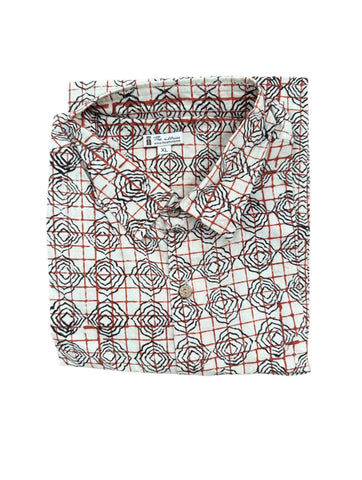 Cotton short sleeve hand block shirt-Beige Floral Print