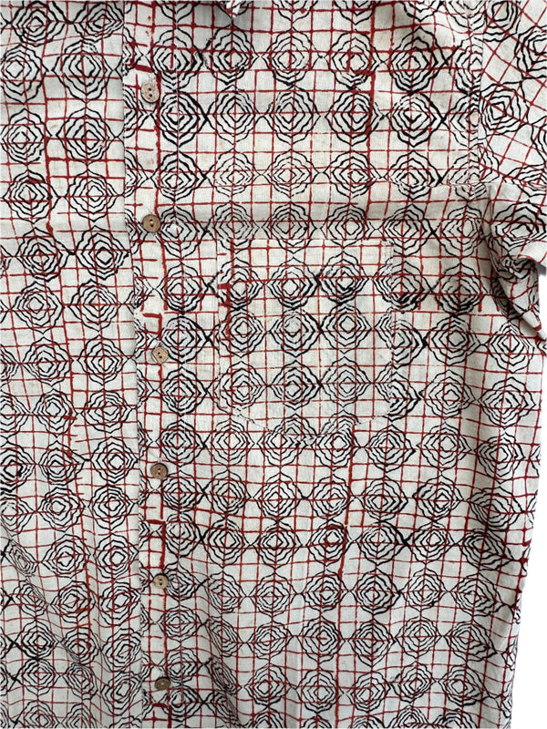 Cotton short sleeve hand block shirt-Beige Floral Print