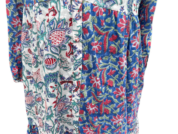 Blue Cotton Block Print Duster/Maxi Dress.