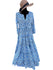 Blue Maxi Block print dress with beautiful pattern and tassel detail that synches at the waist
