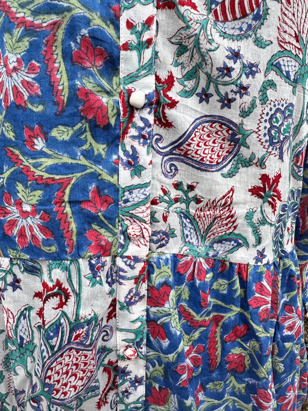 Blue Cotton Block Print Duster/Maxi Dress.