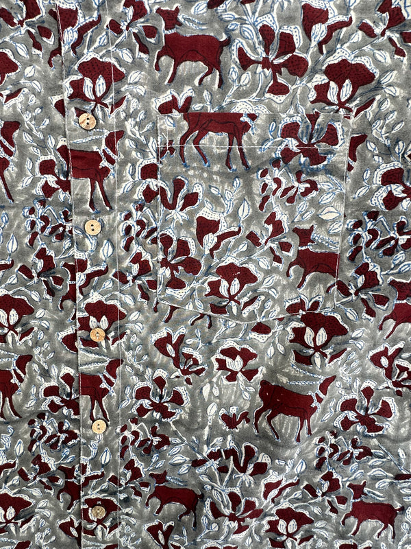 Cotton short sleeve hand block shirt-Deer Print