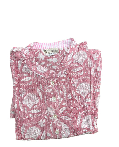 Pastel Pink Cotton Block Print Pintuck Top