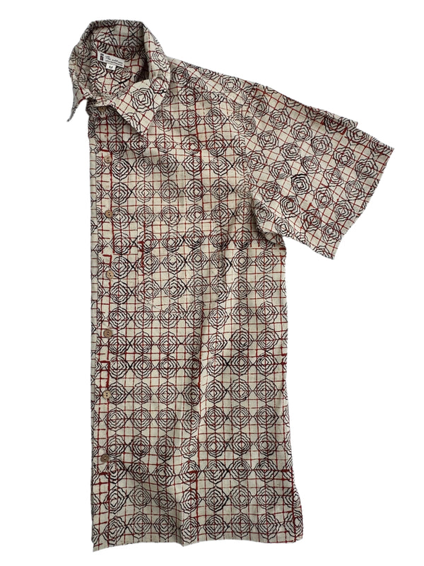 Cotton short sleeve hand block shirt-Beige Floral Print