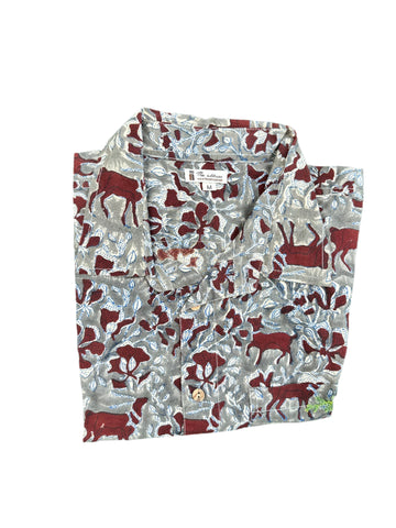 Cotton short sleeve hand block shirt-Deer Print