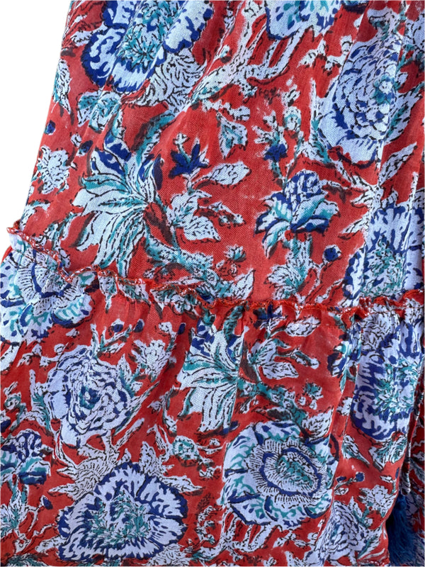 Orange Cotton Block Print Long/Maxi Dress.