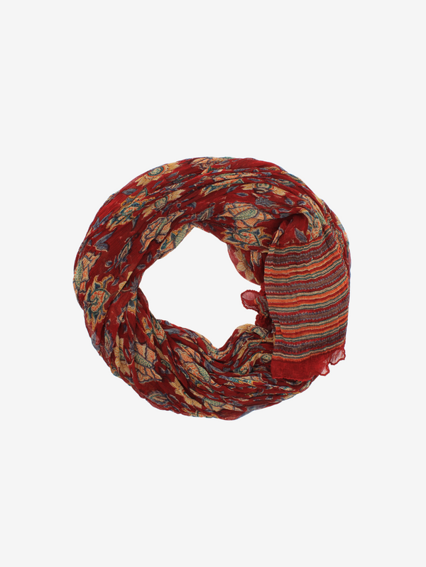 Chiffon Handmade Maroon Floral Block Print Scarf