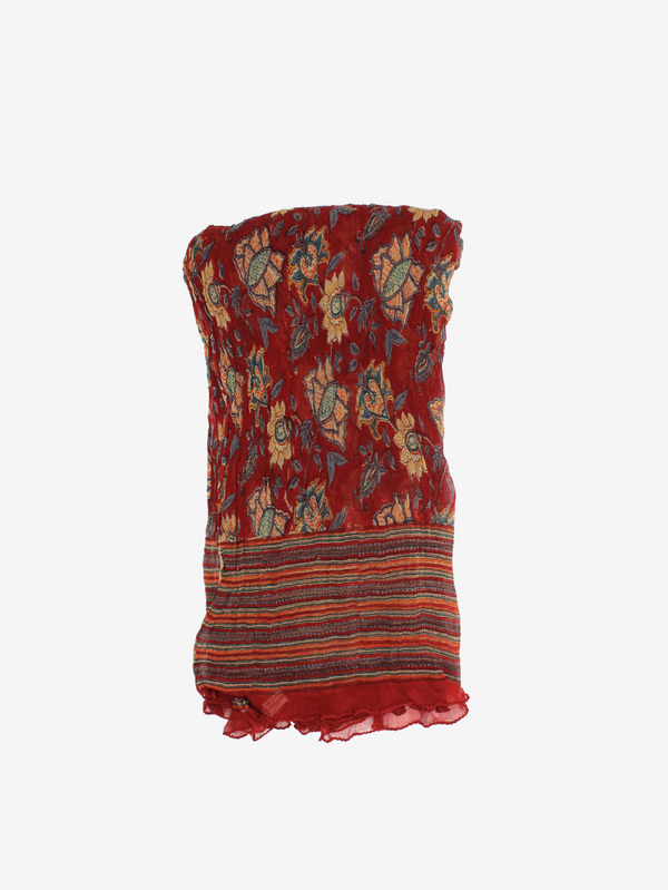 Chiffon Handmade Maroon Floral Block Print Scarf