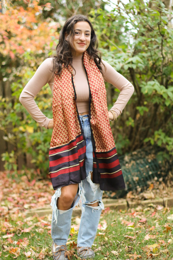 Handmade Silk Block Print Natural Dyes Red Scarf