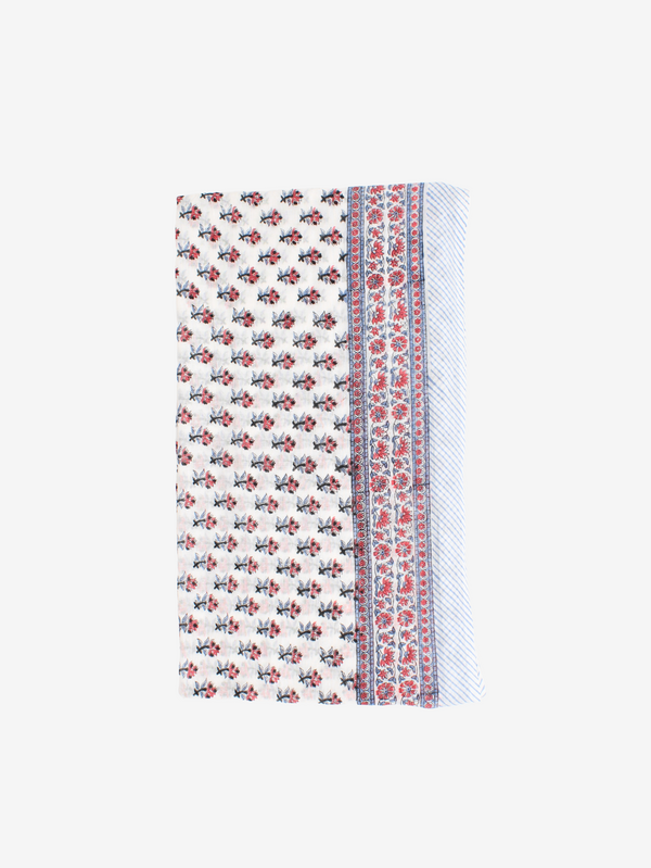 Handmade Block Print Sarong/Scarf Red floral motif on white