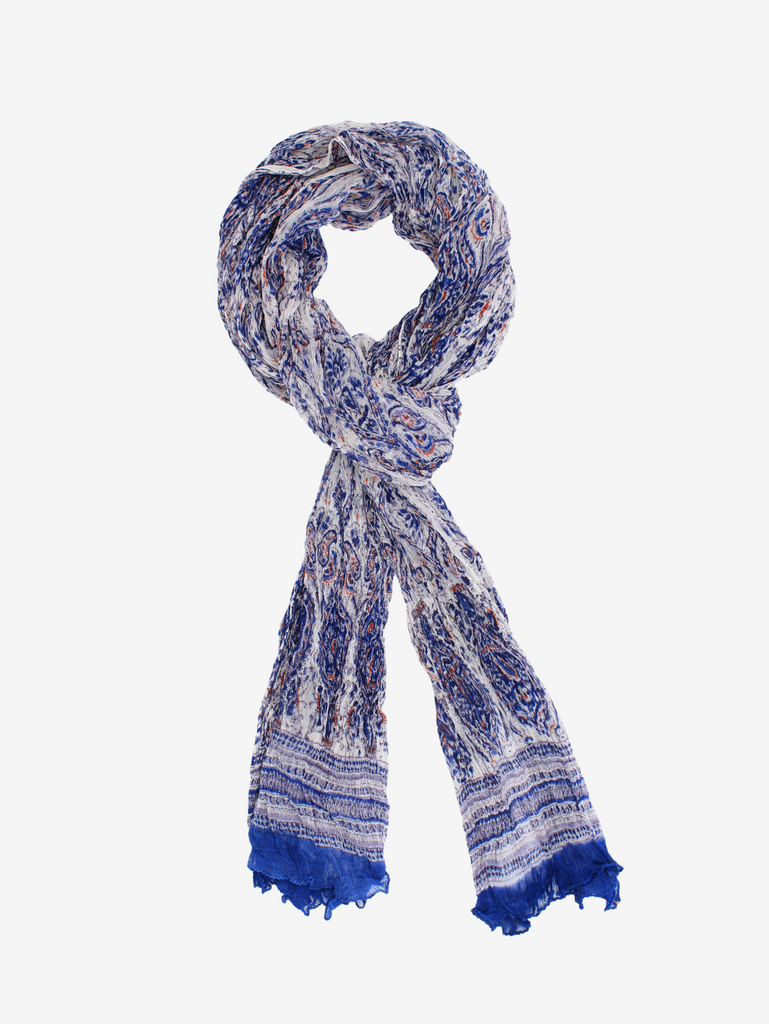 CHIFFON SCARF order - Soft Viscose Chiffon, Delicately Block Printed, Gift for Her, Indigo Blue with Off White Leaf Design