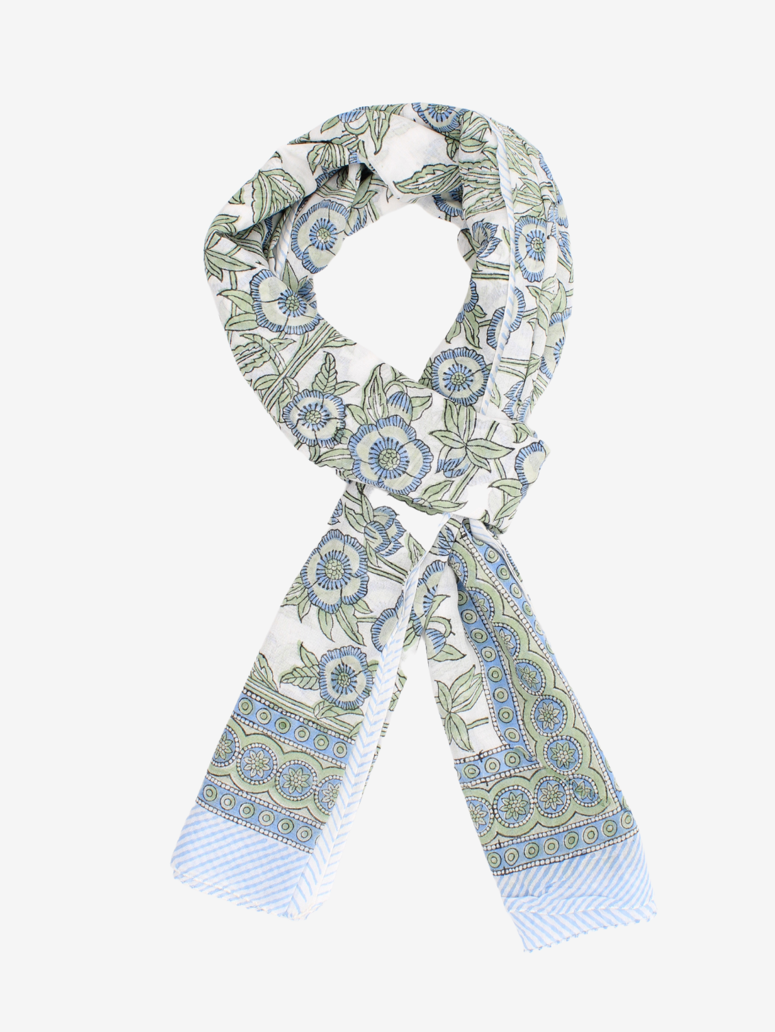 Handmade Block Print Sarong/Scarf Floral print on white