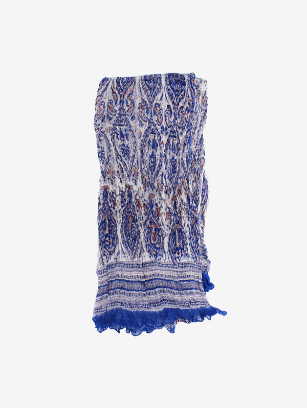 Chiffon Handmade Blue and White Floral Block Print Scarf