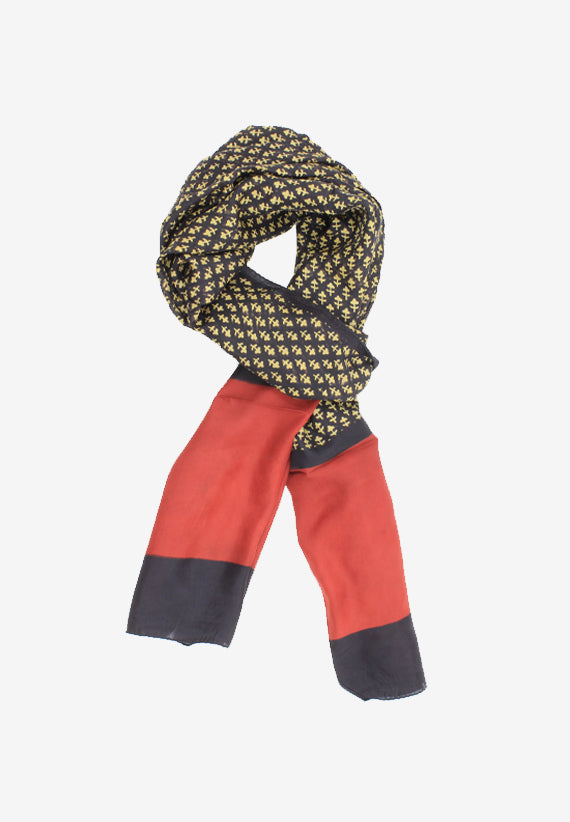 Unique hand block print silk scarf in black with red border made with natural dyes