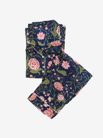 Cotton Pajamas-Navy and Pink Floral  Print