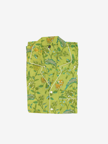 Cotton Pajamas-Green Floral Print