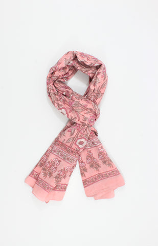 Pink Handmade Block Print Cotton Scarf/Sarong