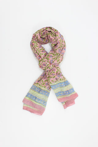Pastel Pink Handmade Block Print Cotton-Scarf/Sarong