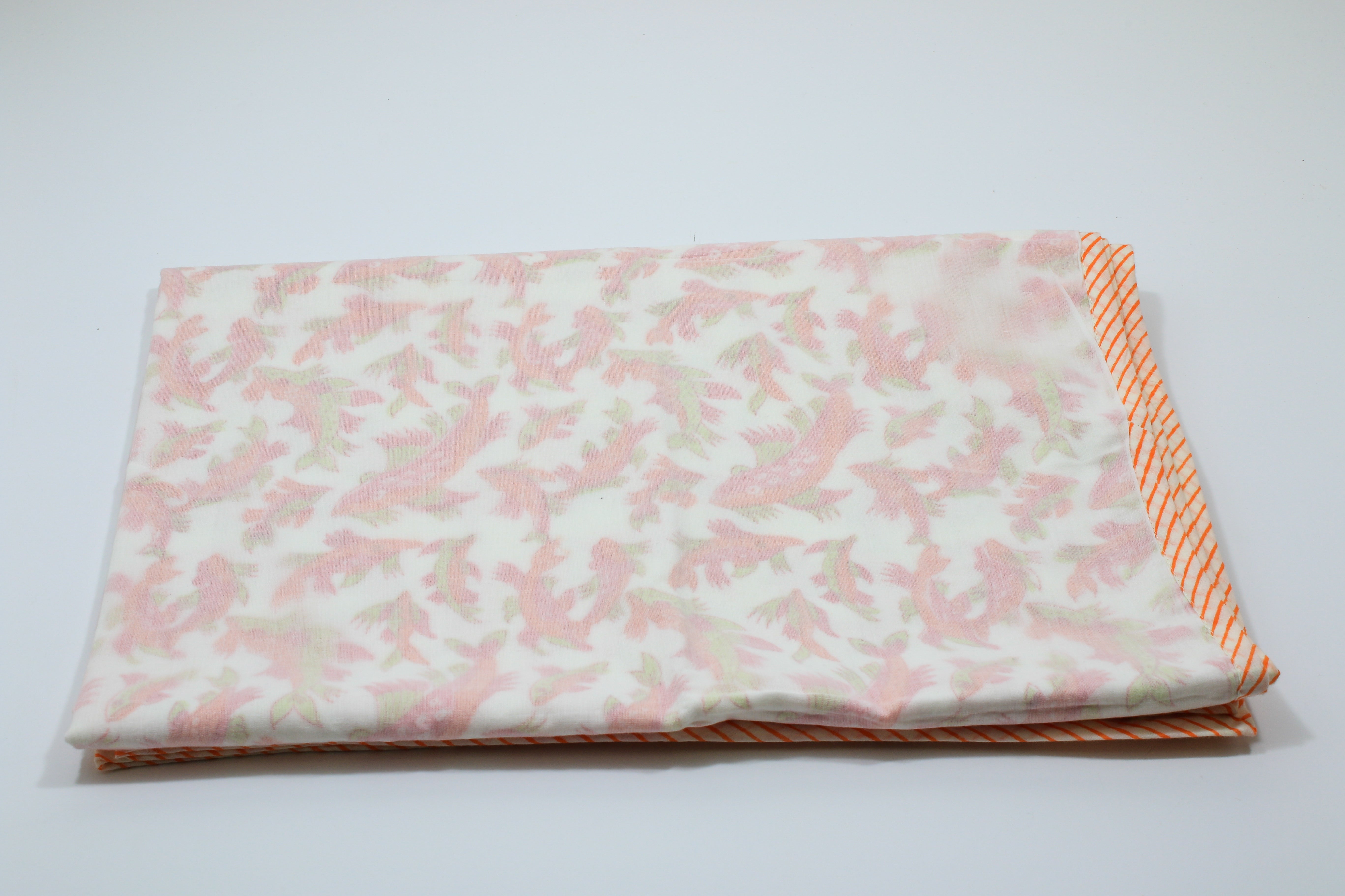 Soft and light cotton hand-block Fish print baby blanket with orange border