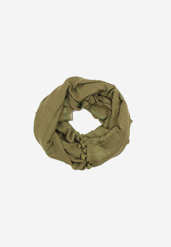 Handloomed Cotton Green pompom Scarf