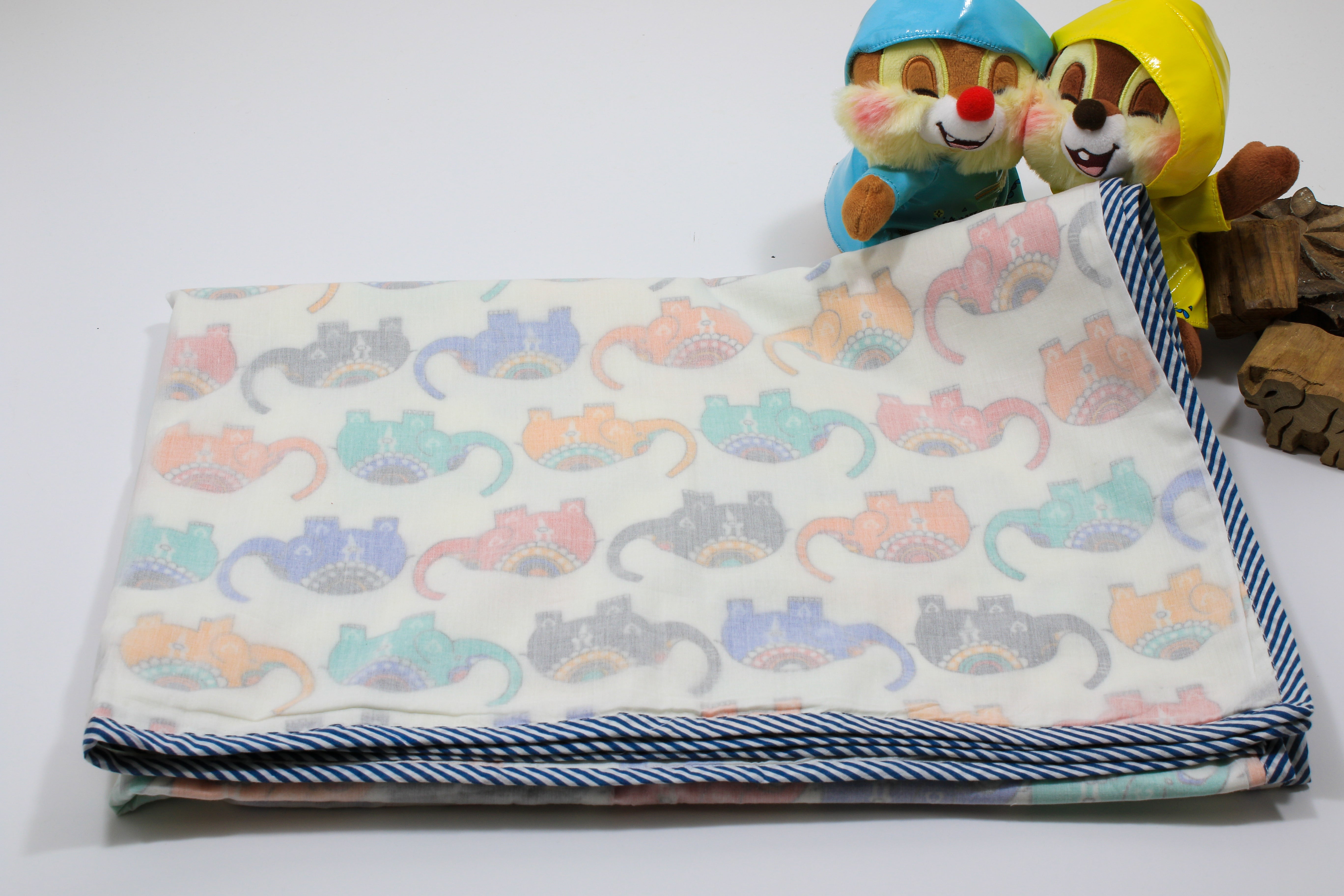 Soft cotton hand-block colorful  Elephant print baby blanket with green border