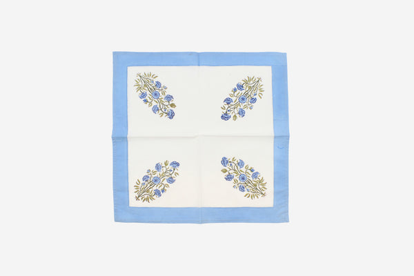 Tea Towel blue border floral motif