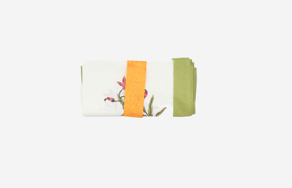 Tea Towel green border floral motif