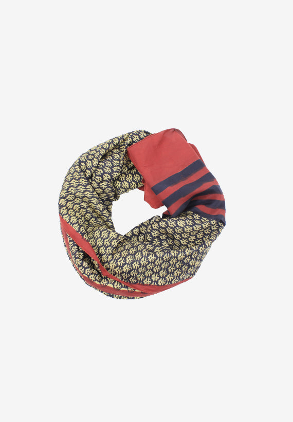 Soft hand block print silk scarf in black with red border made with natural dyes.