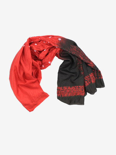 Shibori Silk handmade Red and Black scarf