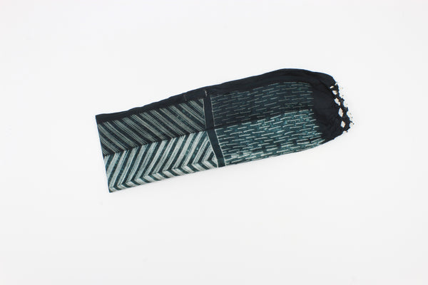 Shibori silk handmade gray and white Scarf