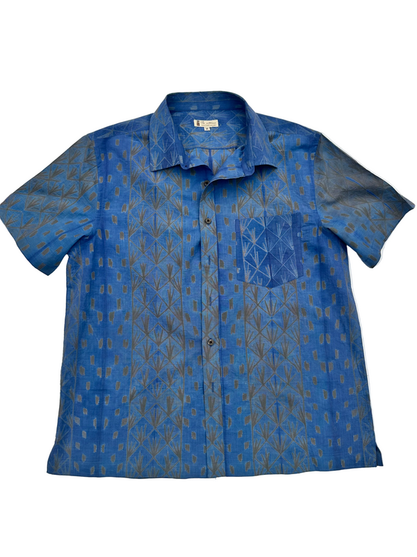 Cotton short sleeve Shibori Shirt Blue and Brown