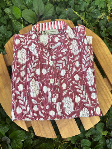 Cotton Block Print Pintuck Top