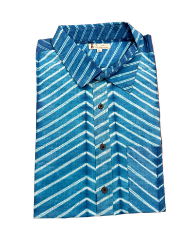 Cotton short sleeve Shibori Shirt Happy Blue