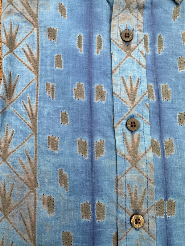Cotton short sleeve Shibori Shirt Blue and Brown
