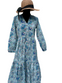 Blue and grey Cotton Block Print Duster/Maxi Dress.