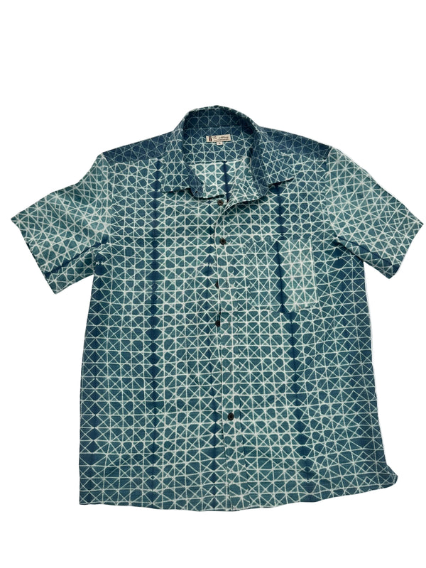 Cotton short sleeve Shibori Shirt -Teal