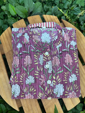 Cotton Block Print Pintuck Top