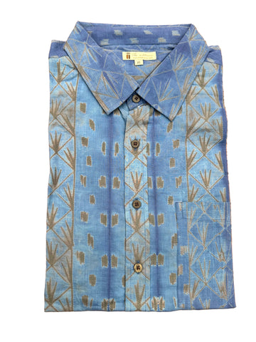Cotton short sleeve Shibori Shirt Blue and Brown