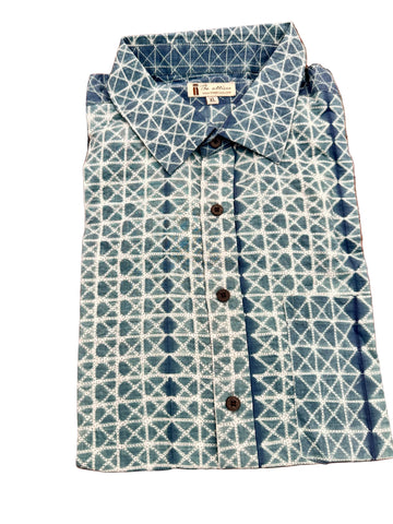 Cotton short sleeve Shibori Shirt -Teal