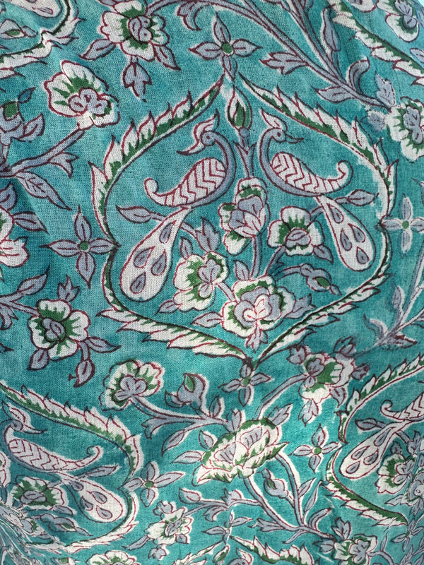 Green and Grey Cotton Block Print Long/Maxi Dress.