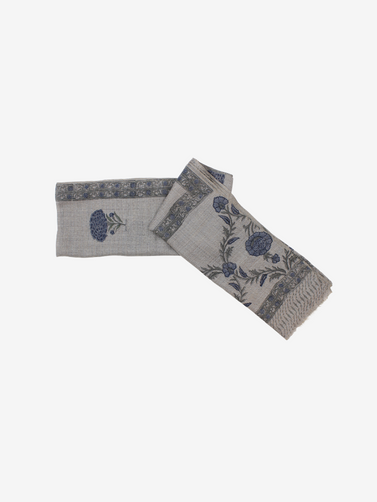 Cashmere Hand Block Blue Floral Motifs Scarf